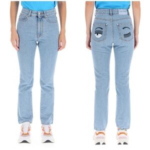 Chiara Ferragni Flirting Pockets Embroidered Slim Jeans Classic Blue Sz 27